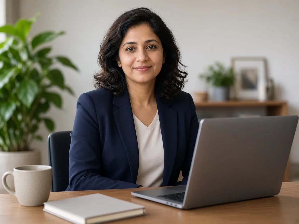 A professional seated at a desk with a laptop